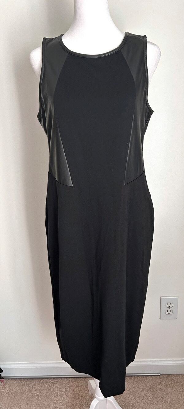 Athleta Black Ponte Faux Leather Night On The Town Dress, Medium